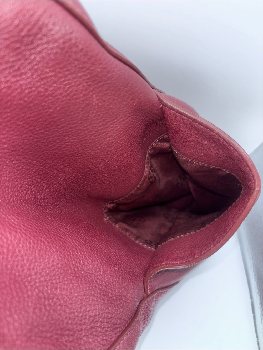 Tory Burch Wine Leather Drawstring Backpack with Gold Logo - Picture 14 of 16